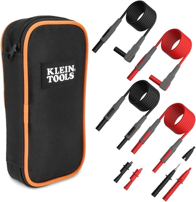 Klein Tools 69483 Meter Test Leads Accessory Kit with (2) Right-Angle Leads, (2) Lead Extenders, (2) Lead Heads, (2) Alligator Clips, and Case - Image 1